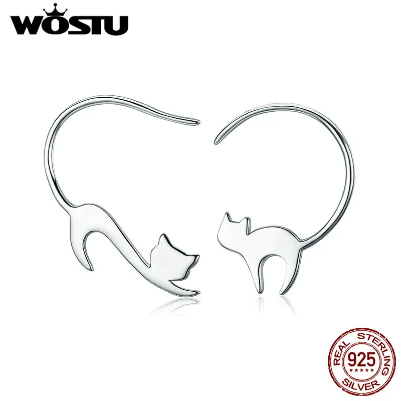 Женские серьги гвоздики WOSTU из 100% стерлингового серебра 925 пробы с милым котом для