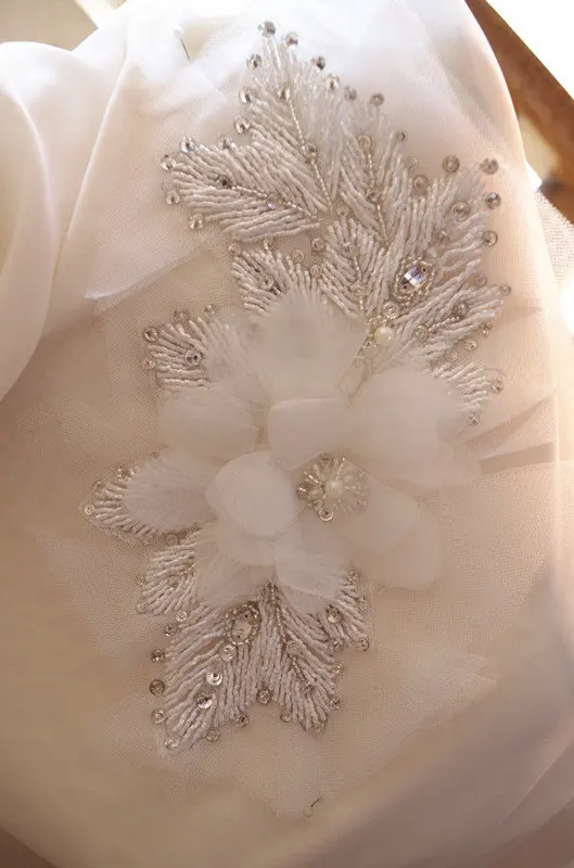 

Bead Applique With Chiffon Rosette, Bridal Sash Applique, Beading Wedding Decors