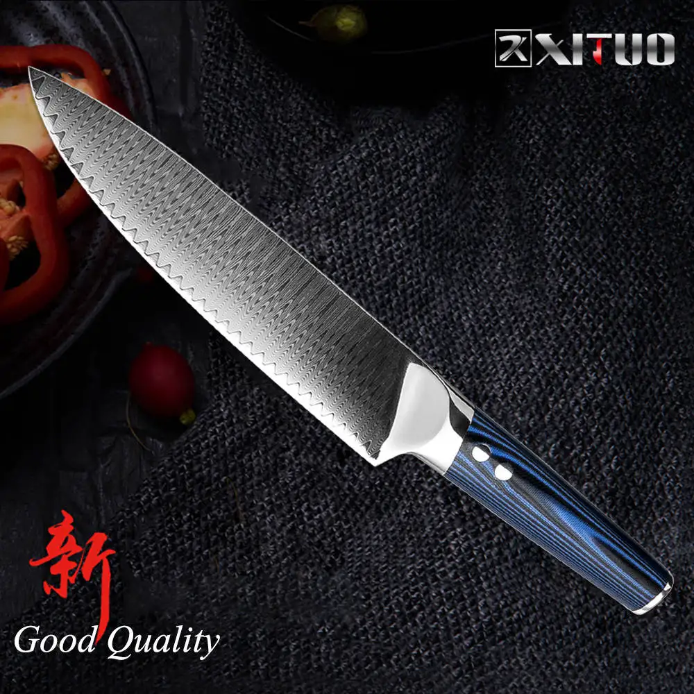 8 inch chef knife XITUO Дамасские поварские ножи высокоуглеродистые VG10 японский дамасский кухонный нож Gyuto Nakiri Кливер синий G10 Ручка аксессуары - Цвет: 8 inch chef knife