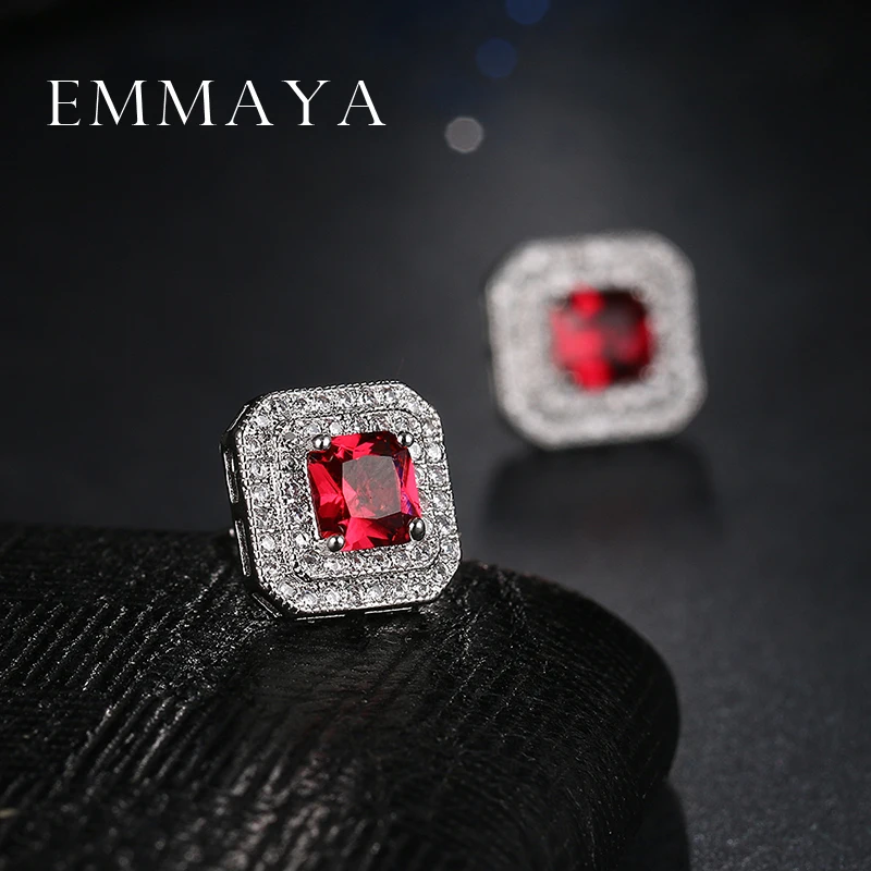 Женские квадратные серьги с кристаллами Emmaya недорогие красные цирконом