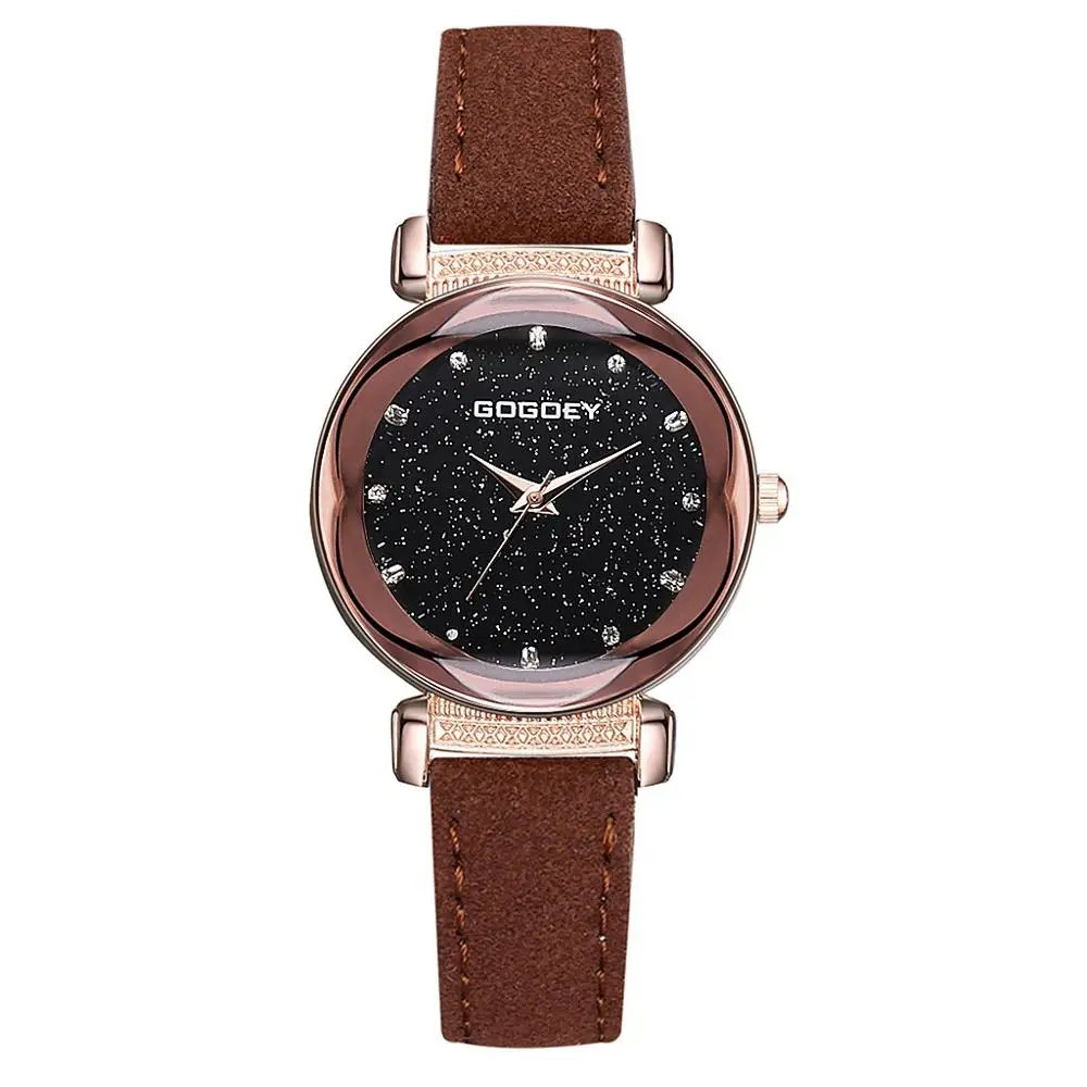 Gogoey Relojes Mujer Роскошные Брендовые женские часы индивидуальность романтическое звездное небо наручные часы горный хрусталь Дизайн Женские часы - Цвет: Коричневый