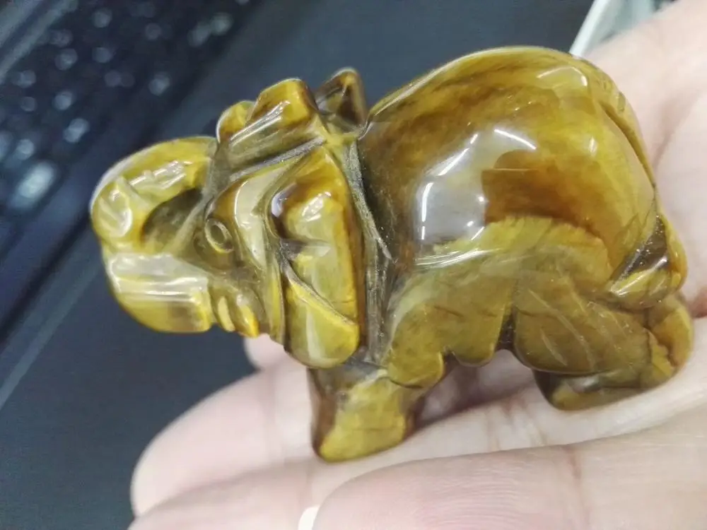 Ручной резной натуральный камень тигровый глаз слон украшения 1 случайное