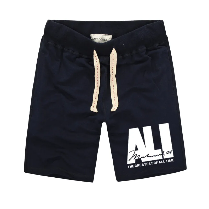 navy blue Модные уличные Брендовые мужские шорты с надписью MUHAMMAD ALI, шорты для фитнеса с принтом MMA Fight Champ, Ретро Мужские шорты Боксеры - Цвет: navy blue