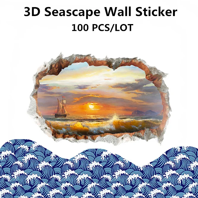 

100PCS wholesale seascape 3D Wall Sticker Family Home Decor Livingroom Bedroom TV Wall Sticker Mural Wallpaper Door Stickers