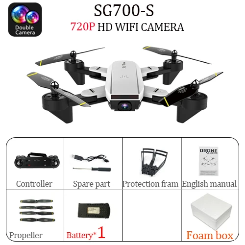 dual 2.0MP white 1B 4K SG700 S мини Дрон Вертолет Дистанционное управление 4CH WiFi оптический поток двойная камера Квадрокоптер дроны - Цвет: dual 2.0MP white 1B