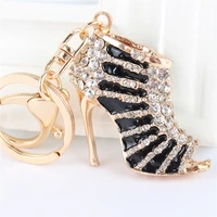 black high heels shoe pendant charm rhinestone crystal purse bag keyring key chain accessories wedding party lover gift