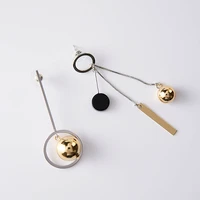 asymmetric korean style popular design long earrings hollow circle metal ball boucles doreilles pendantes