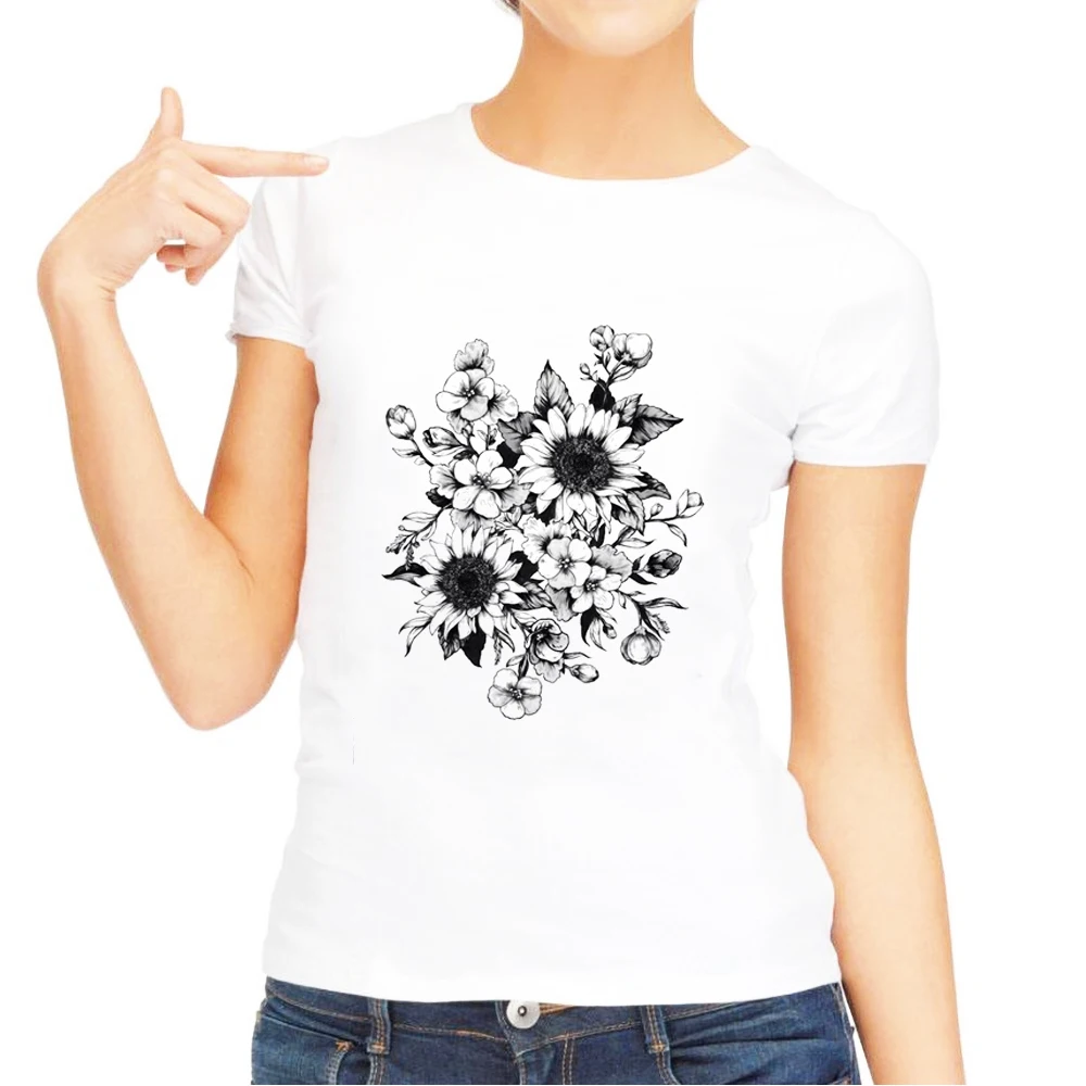 2019 футболка с коротким рукавом и принтом подсолнуха женская летняя простая Harajuku