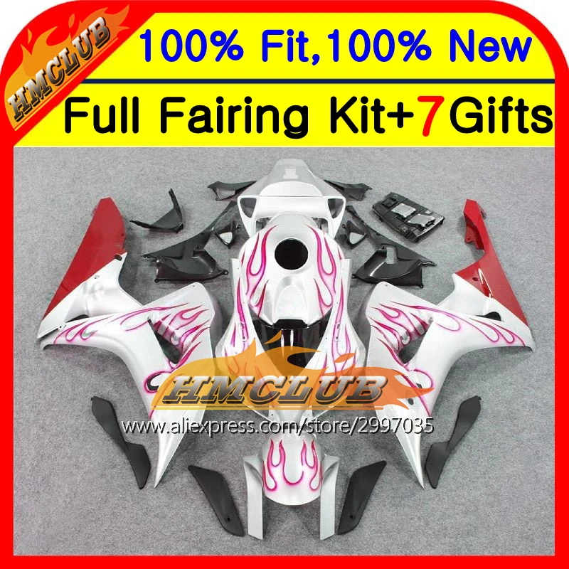 

Body For HONDA CBR1000RR 06 07 CBR1000 RR Silver red 39HM29 CBR 1000RR 06-07 1000 RR 2006 2007 Injection Fairing Red flames