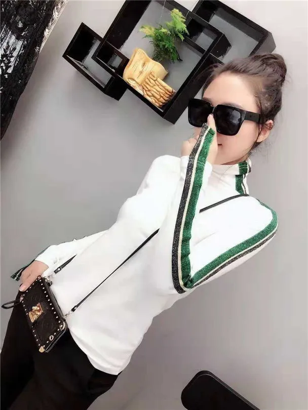 

2020 Winter Long Sleeve Turtleneck Long Sleeve Body Cotton Pullovers Women Striped Stretchy Cotton T-shirts Women Cotton Tops