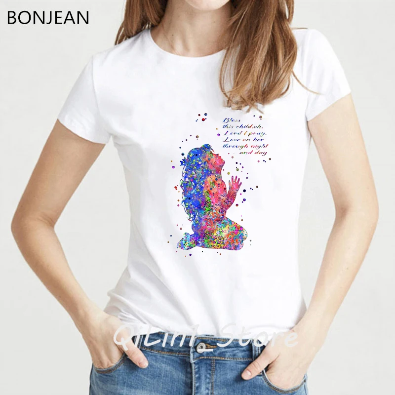 Футболка женская с надписью молитва милая рубашка акварелью для маленьких