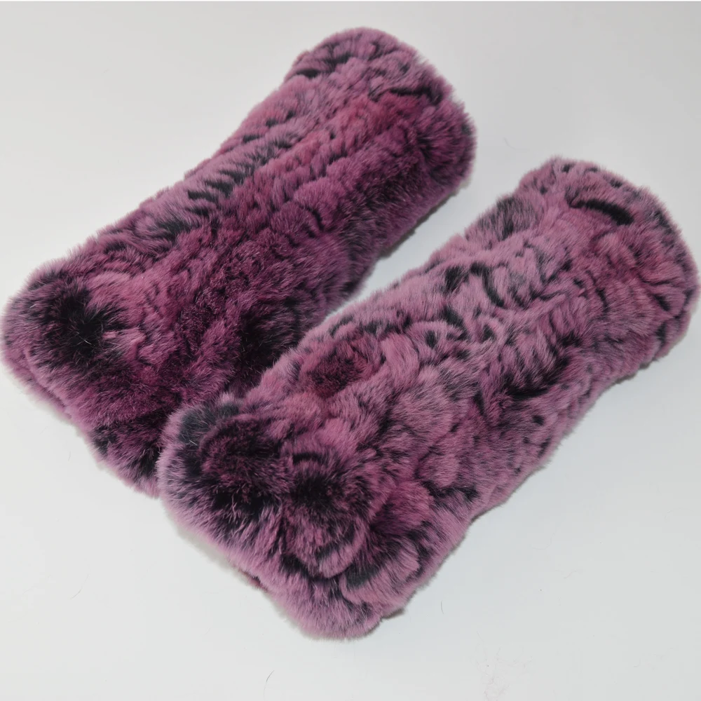 Перчатки ручной вязки из натурального меха кролика Рекс без пальцев русские