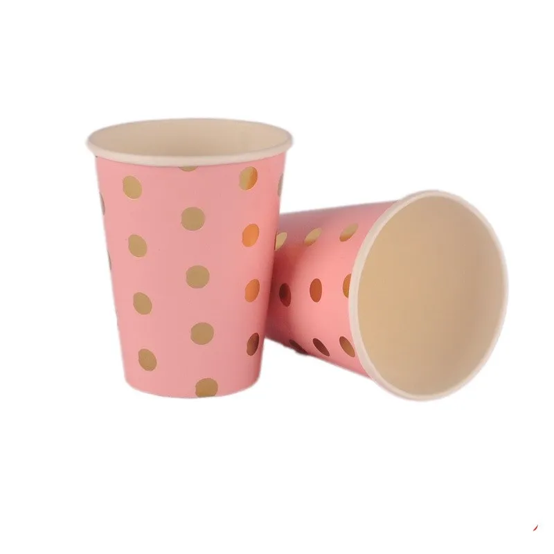 8PC/Bag Gold Stripe Pattern Birthday Wedding Party Disposable Cup Fruit Grill Paper Tableware Theme Cake Round Dish Dot | Дом и сад