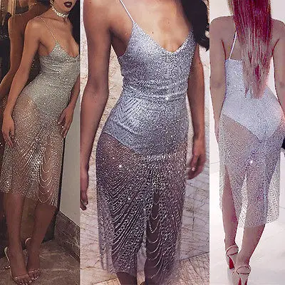 2017 женское сексуальное блестящее облегающее платье бодикон без рукавов с