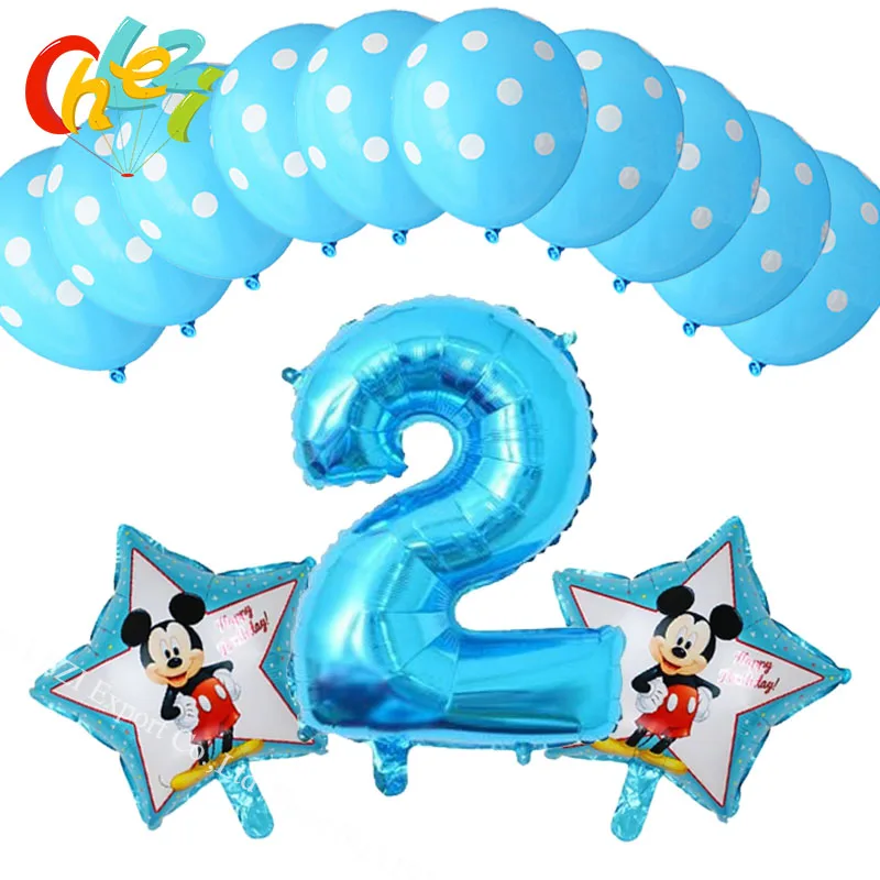 Star Mickey 002 13 шт., вечерние шары на день рождения, с цифрой 1, 2, 3 года, с Микки Маусом, синие, черные, латексные гелиевые шары в горошек, детские игрушки, душ для маленьких мальчиков - Цвет: Star Mickey 002