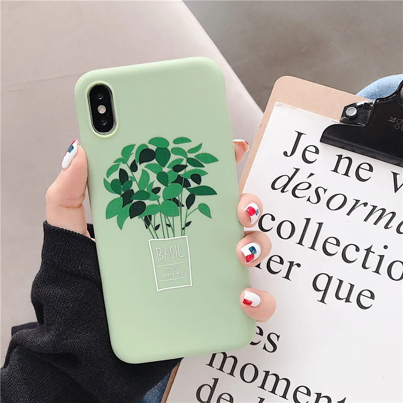 Милый чехол для телефона с зелеными цветами iPhone XS MAX XR силиконовый мягкий из ТПУ 6 S
