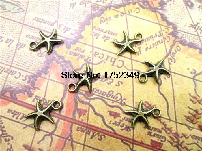 20 штук -- в виде морской звезды Подвески, античная бронза 2-сторонний прекрасный мини Морская звезда подвески 14x17mm
