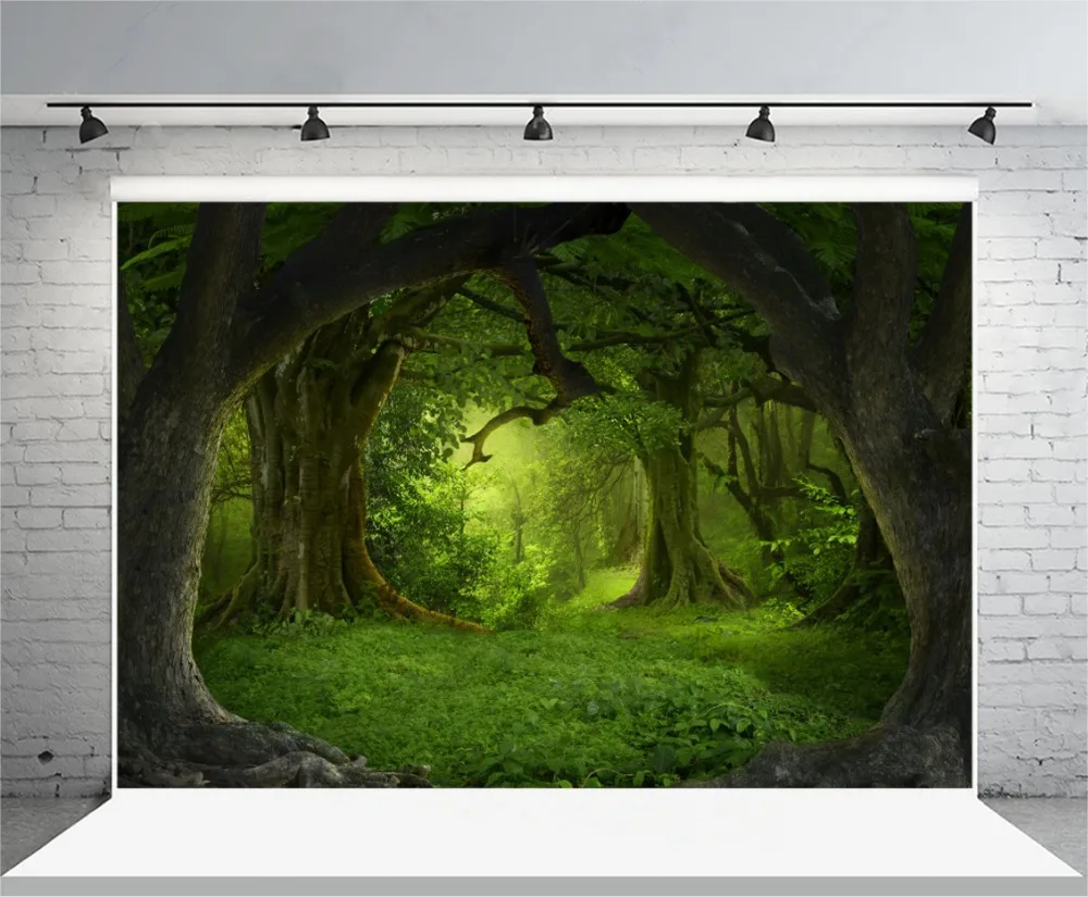 Laeacco сказка зеленый лес старые деревья пастбища для пейзажной фотографии фонов индивидуальные Фоны для фотостудии