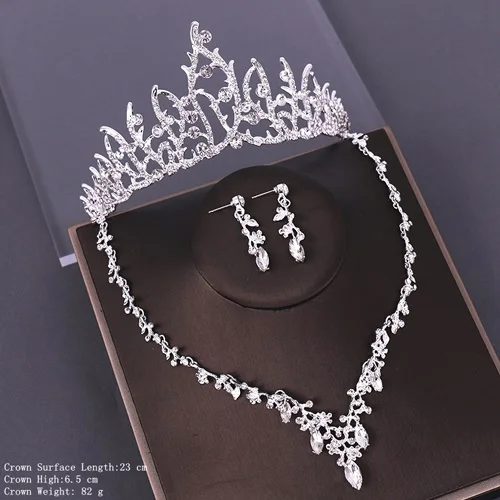HG093 TL049 Bridal Jewelry Sets Wedding Crown Necklace With Earrings Bride Hair Ornaments Crystal Crown Necklace Women Accessories - Окраска металла: HG093 TL049