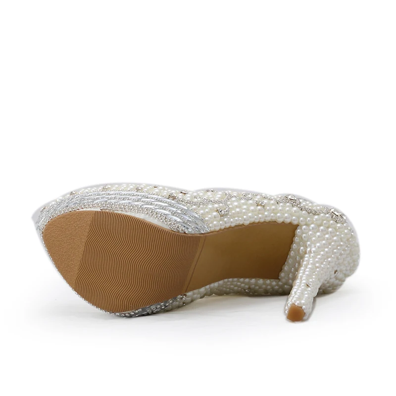 

Ivory Pearl Wedding Dress Shoes Luxurious Rhinestone Bride Dress Shoes Round Toe 18 Years Old Adult Ceremony Pumps