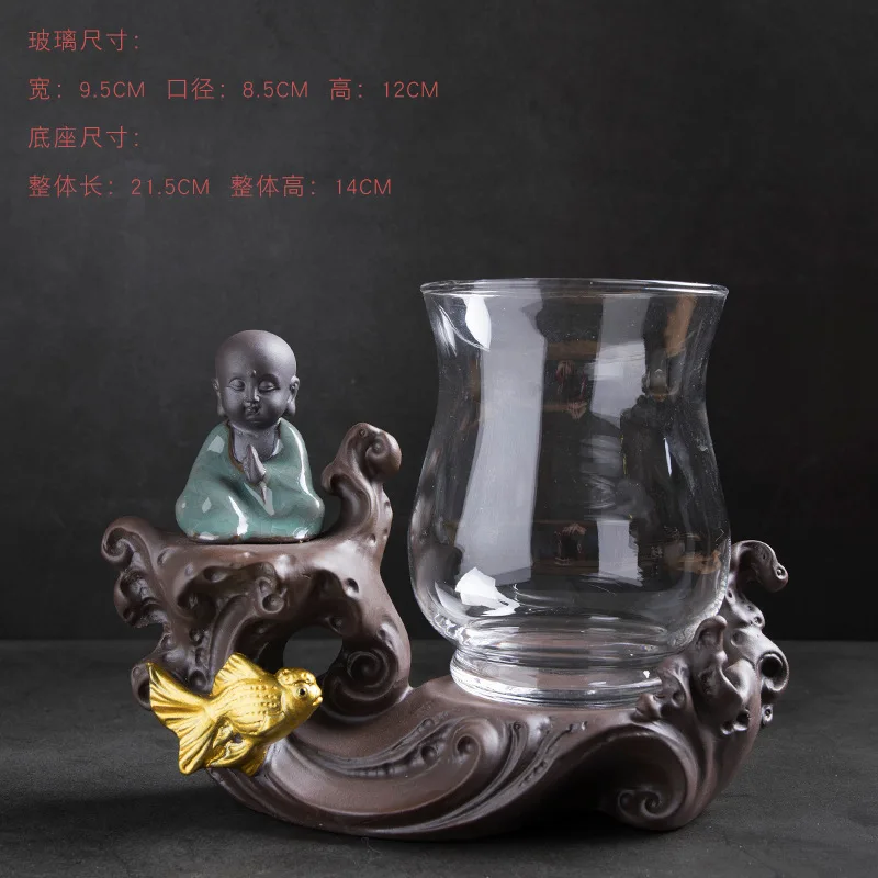 B1 Creative Purple Sand Glass Hydroponic Flower Pot Vases Green Planter Tray Succulents Plants Desktop Monk Buddha Zen Decorations - Цвет: B1