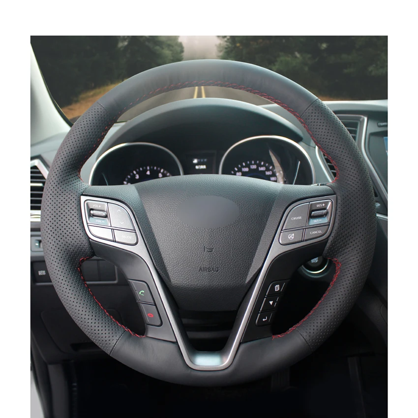 Hand-stitched DIY Black Micro Fiber Leather Car Steering Wheel Cover for Hyundai Santa Fe 2013-2018 ix45 2013-2016 Accessories | Автомобили