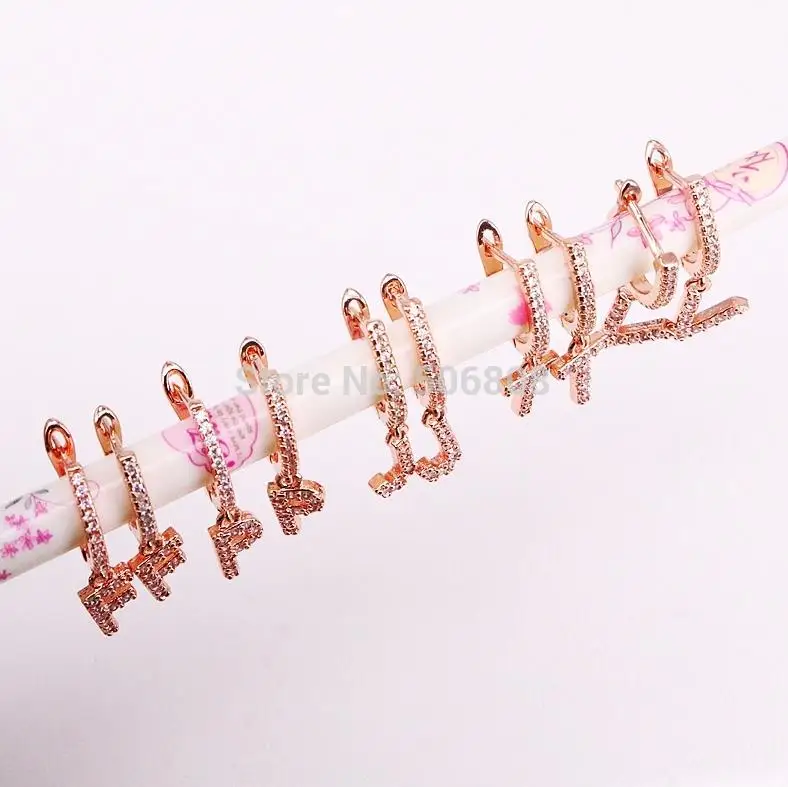Rose Gold color 5 пар ZYZ-4671 золотого цвета 26 букв серьги с буквами алфавита ювелирные изделия с фианитами в микро-паве Кристаллы серьги с инициалами для девочек женщин - Окраска металла: Rose Gold color