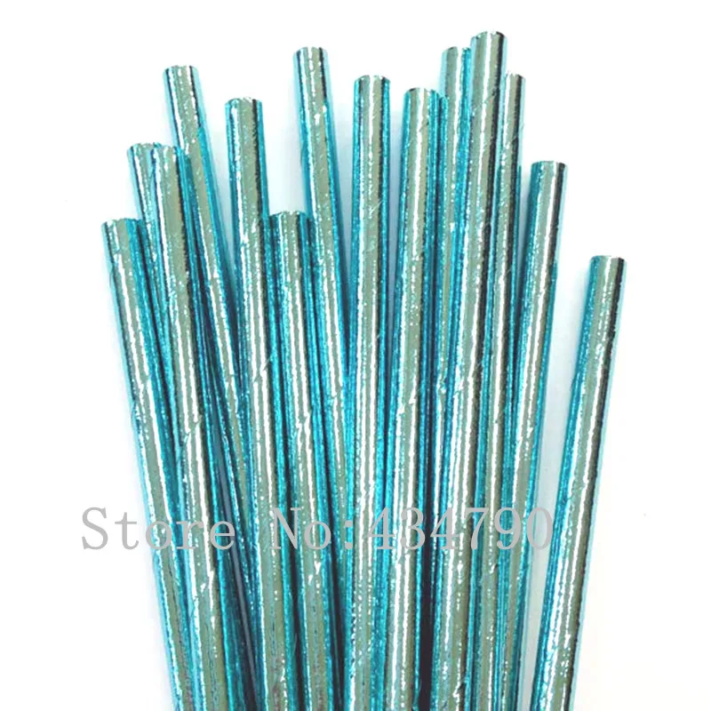 

200pcs Plain Light Blue Foil Paper Straws-Solid Pure Color Metallic Blue Drinking Paper Straws for Baby Shower Birthday Party
