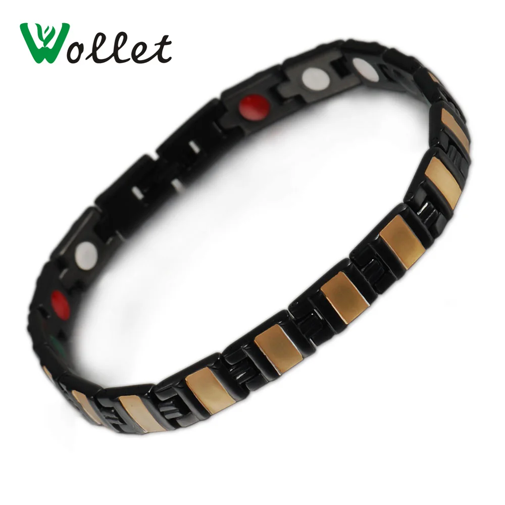 

Wollet Jewelry Stainless Steel Bracelet for Men Women Black and Mentallic Color Health Magnetic Germanium Tourmaline 21.5 cm