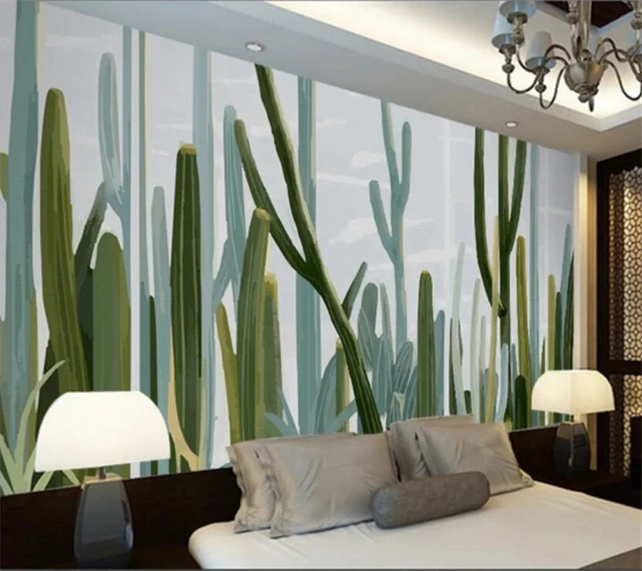 beibehang Custom wallpaper 3d hand-painted cactus Western European style TV background wall paper living room bedroom mural |
