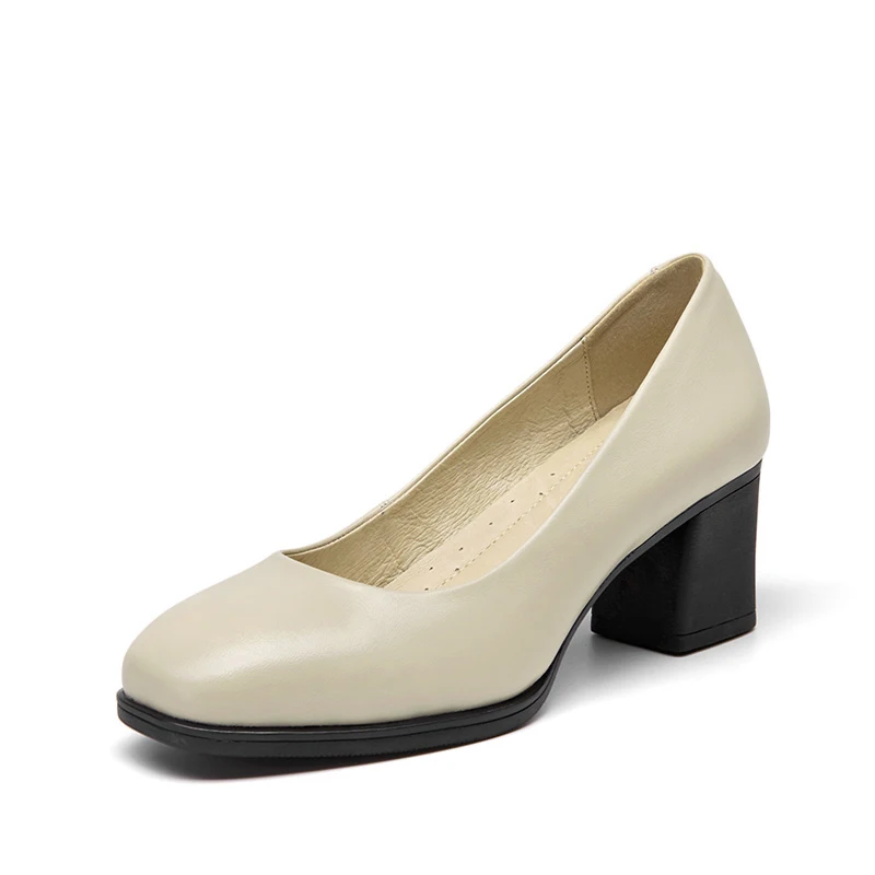 Beige BeauToday/женские туфли-лодочки из натуральной коровьей кожи; слипоны с квадратным носком на высоком каблуке ручной работы; Офисная Женская обувь; брендовые водонепроницаемые мокасины; 15024 - Цвет: Beige
