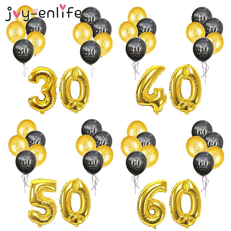 Шар для дня рождения 30 конфетти 40 50 60 лет украшение номер золотой и черный шар