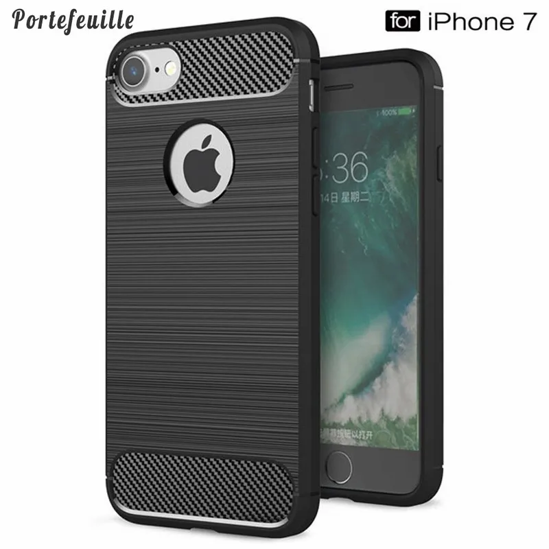 Для iPhone 7 силиконовый чехол Portefeuille Силиконовые Мягкий ТПУ углеродного волокна