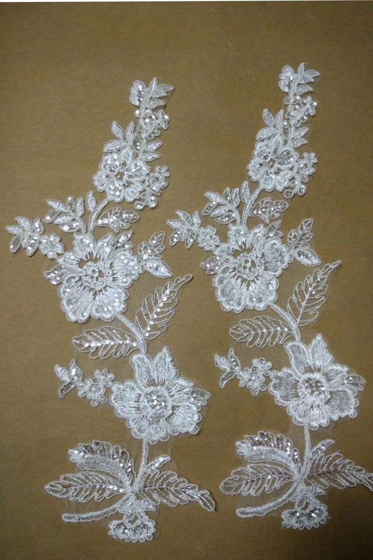 

10Pieces High Quality Sequins Floral French Trim Mirror Motif Sewing Embroidery Lace Applique Fabric For Bridal Veil TT283