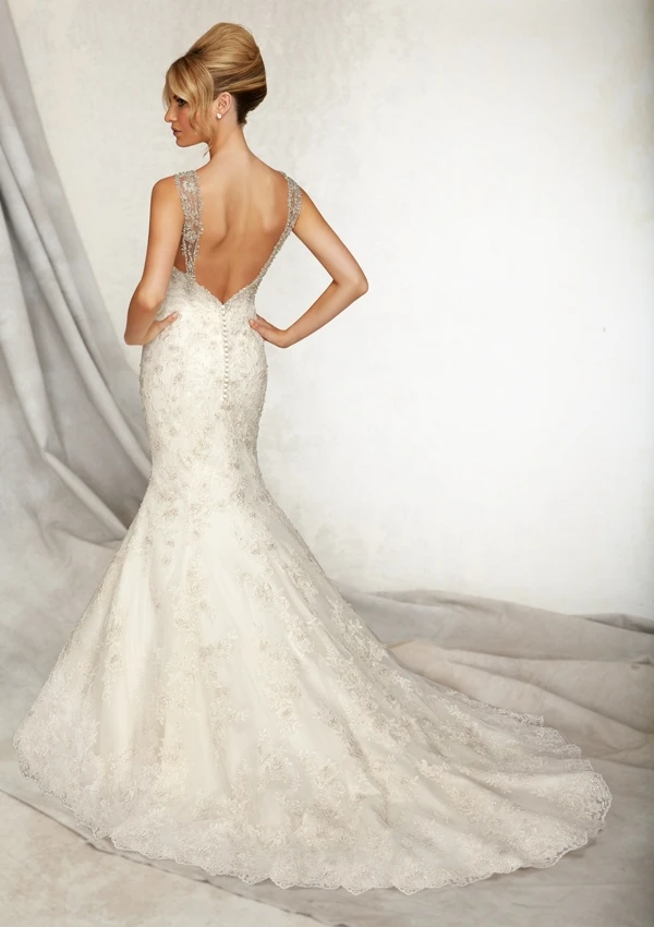 

Mermaid wedding dresses 2016 V-neck straps beaded lace bride dress white/ivory Robe de mariage VESTIDO DE NOIVA sereia SH436