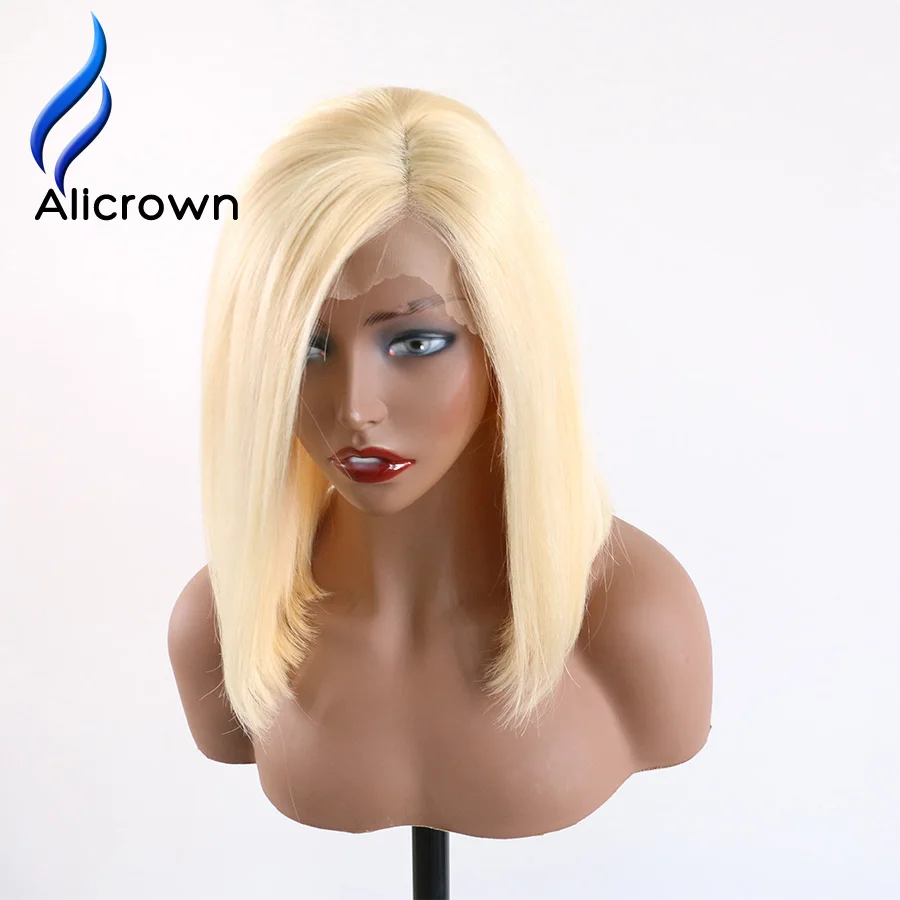 ALICROWN#613 блонд короткий парик-Боб кружева фронта человеческих волос парики для женщин бразильский Реми прямой парик с волосами младенца