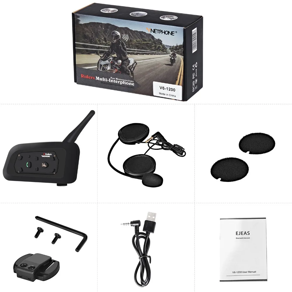 

V6 Intercom Helmet Bluetooth Headset Motorcycle Comunicador Capacete Headphone Speaker for 6 Riders IP65 MP3 GPS