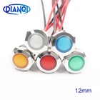 12 мм водонепроницаемый металлический Сферический круглый индикатор сигнальной лампы светильник в 6 в 12 В 24 В 220 В с проводом красный желтый синий зеленый 12ZSD.QX.X