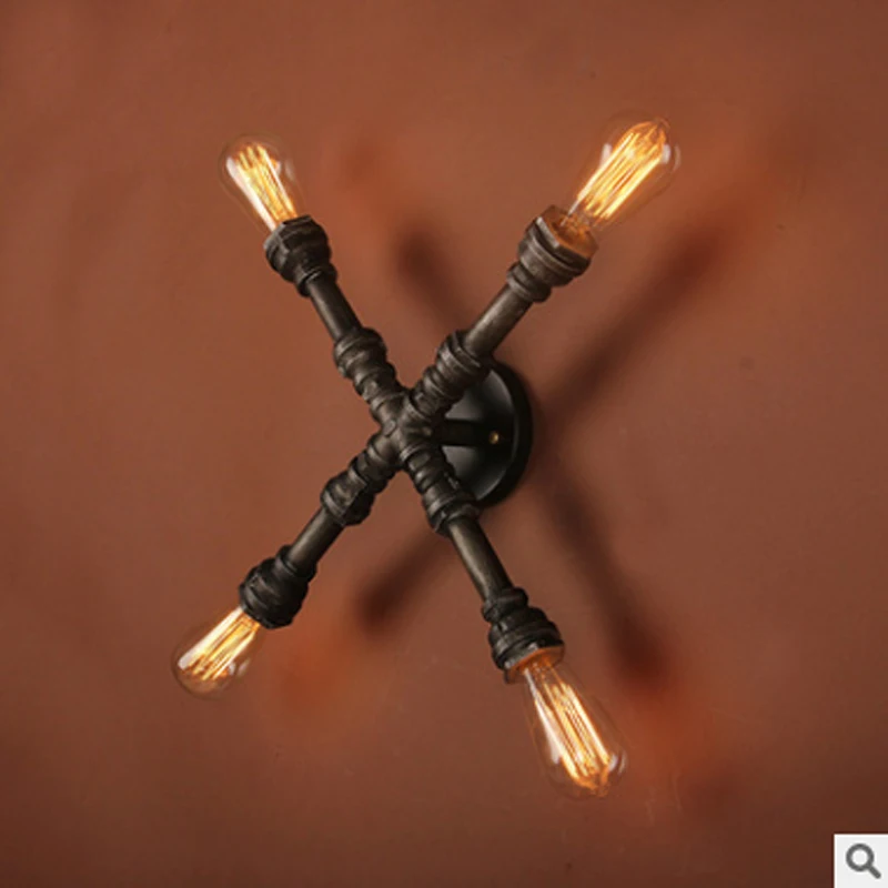 

European vintage Water pipe ceiling light fixture home deco industrial E27 Base Edison bulb ceiling lamp