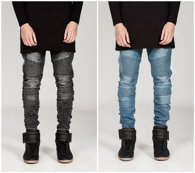 

Mens Skinny jeans men Runway Distressed slim elastic jeans denim Biker jeans hip hop pants Washed black jeans for men blue