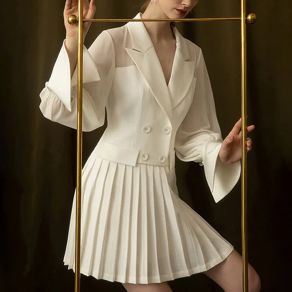 Элегантное двубортное женское платье офисный Блейзер белое 2019 весенний Тонкий