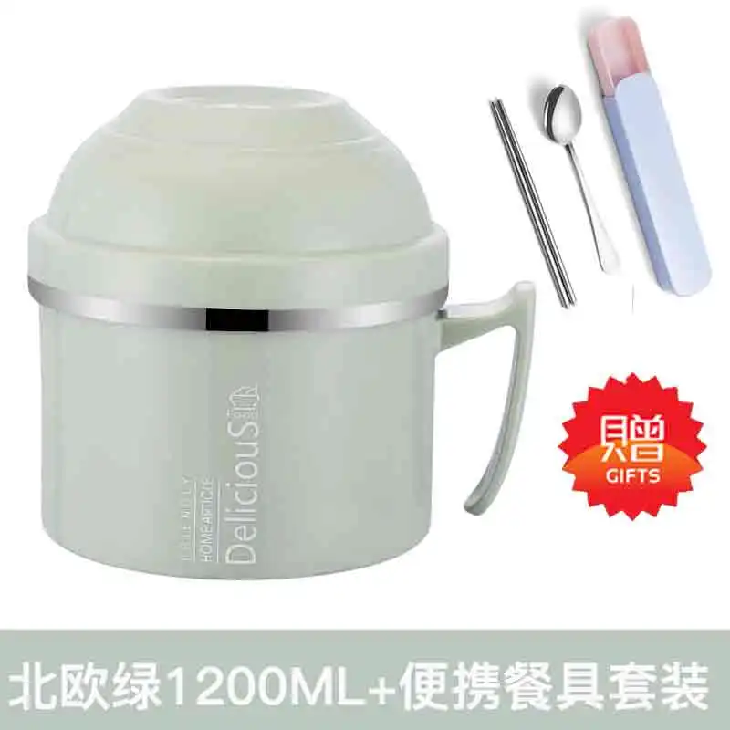 green with dinerware Термос контейнер для еды вакуумный Ланч-бокс изолированный для еды суп кастрюля тушеный чайник портативная чаша из нержавеющей стали вакуумная колба - Цвет: green with dinerware