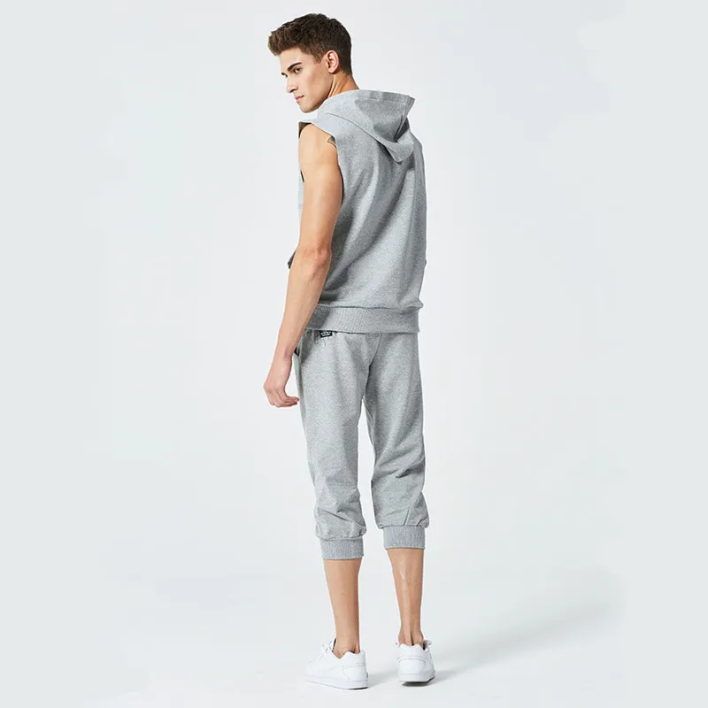 Новинка 2019 костюм с толстовкой топы без рукавов капюшоном + укороченные шорты