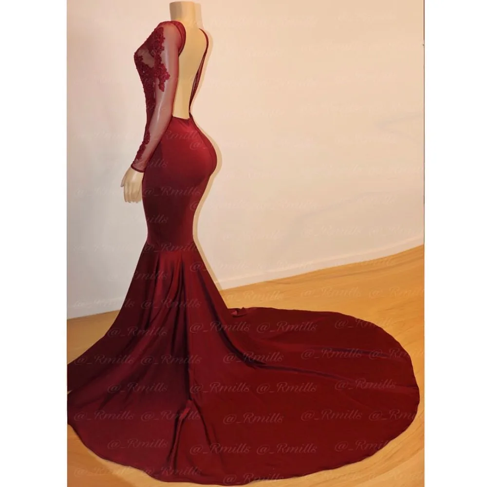 

Vestidos De Gala Sexy Open Back Beading Mermaid Long Prom Dresses Elegant Lace Appliques Long Sleeve Evening Party Dresses