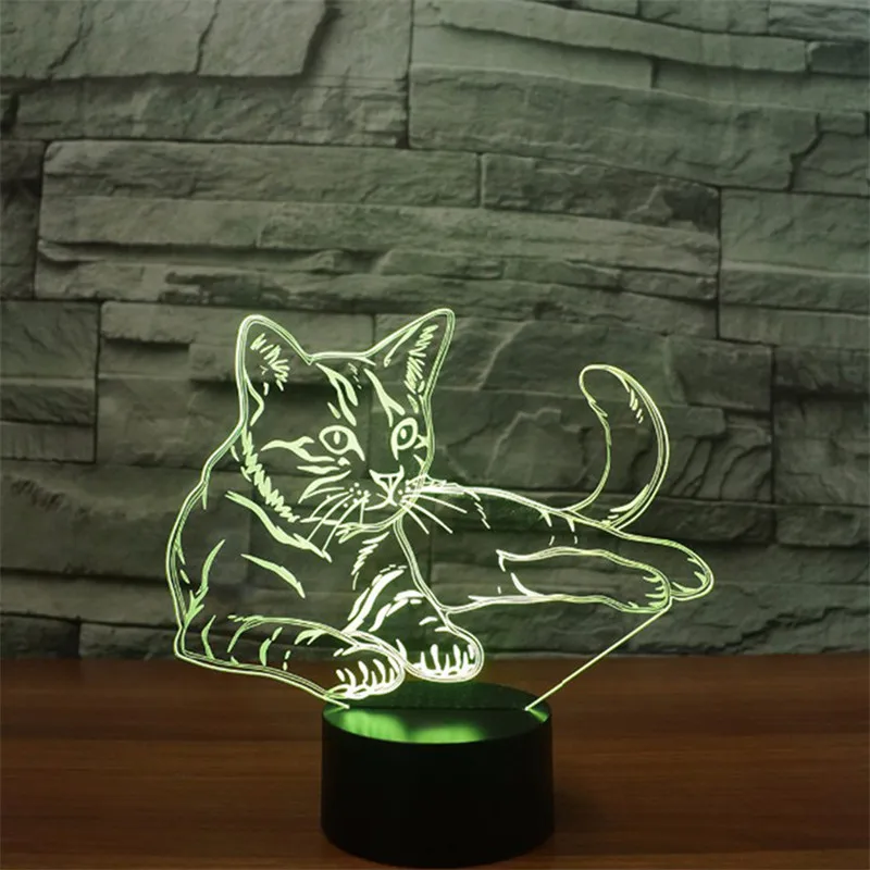 3D светодиодный ночсветильник фигурка кошки в стиле покоя 7 цветов сенсорная
