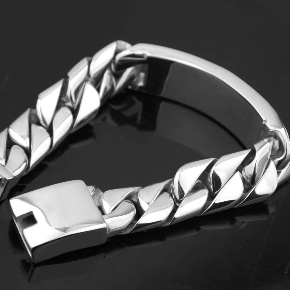 

17MM High Quality Stainless Steel Silver Color ID Design Miami Cut Cuban Curb Chain Men's Bracelet Wristband 8.46" Fashion Gift