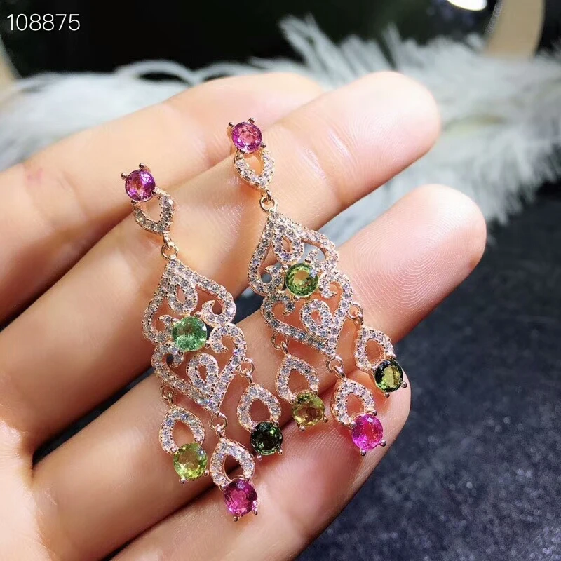 Женские серьги подвески [MeiBaPJ] цветные из серебра 925 пробы с натуральным