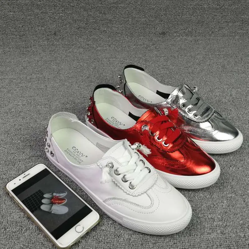 Белые кожаные туфли Женская спортивная обувь на плоской подошве Обувь для