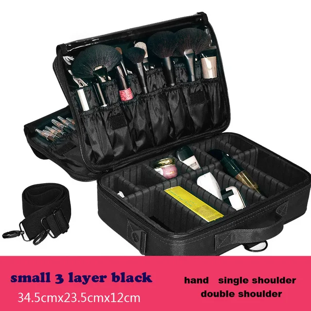 S-3 layer- black Органайзер для макияжа, Профессиональный Чехол для макияжа, женский косметический костюм для путешествий, чехол, сумка для хранения эфирного масла, мужские косметички и чехол s - Цвет: S-3 layer- black