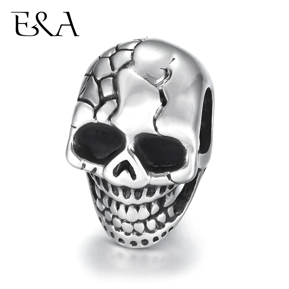 

Stainless Steel Beads Skull Spacer Large Hole 6mm Slide Charm Pendant DIY Men Bracelet Making Supplies Handmade Jewelry Findings